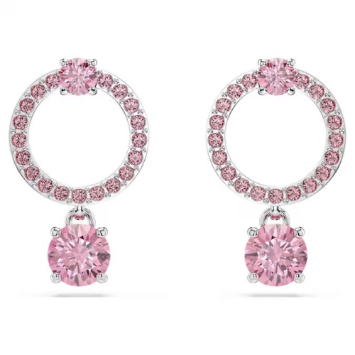 Attract drop earrings Round cut, Pink, Rhodium plated