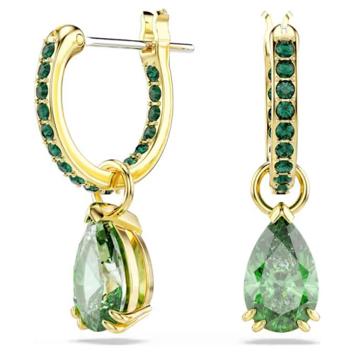 Attract drop earrings Pear cut, Green, Gold-tone plated