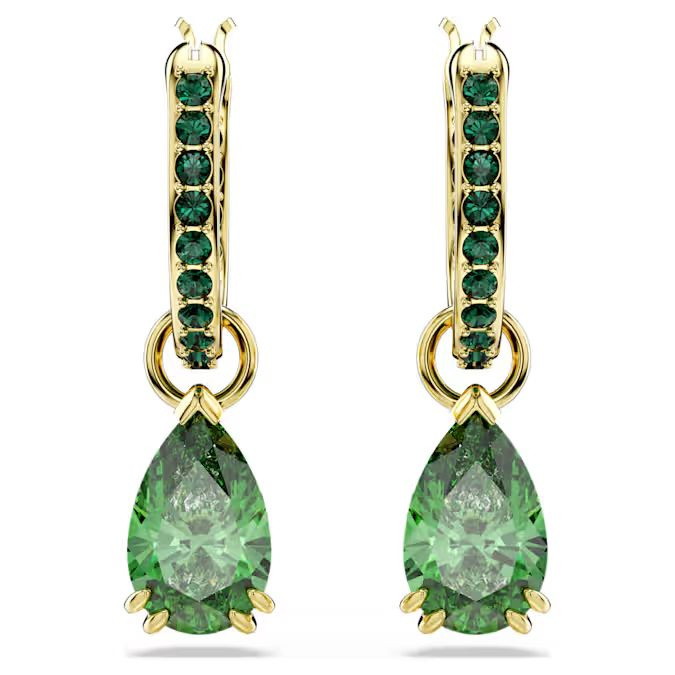 Attract drop earrings Pear cut, Green, Gold-tone plated