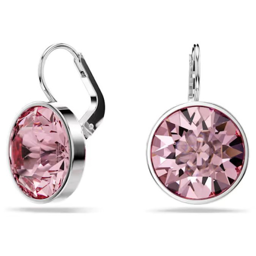 Bella drop earrings Round cut, Pink, Rhodium plated