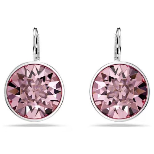 Bella drop earrings Round cut, Pink, Rhodium plated