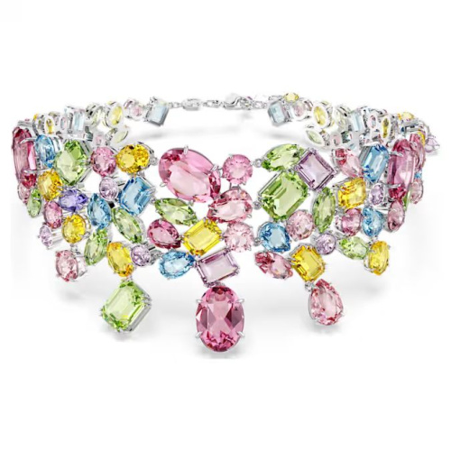 Gema choker Mixed cuts, Multicolored, Rhodium plated