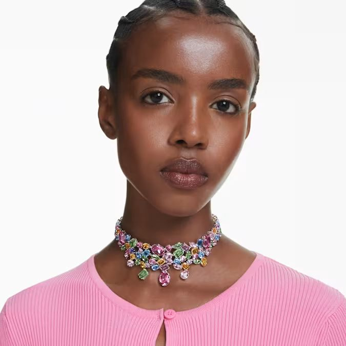 Gema choker Mixed cuts, Multicolored, Rhodium plated