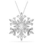 Idyllia pendant and brooch Mixed cuts, Snowflake, White, Rhodium plated