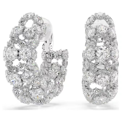 Constella clip earrings Round cut, White, Rhodium plated