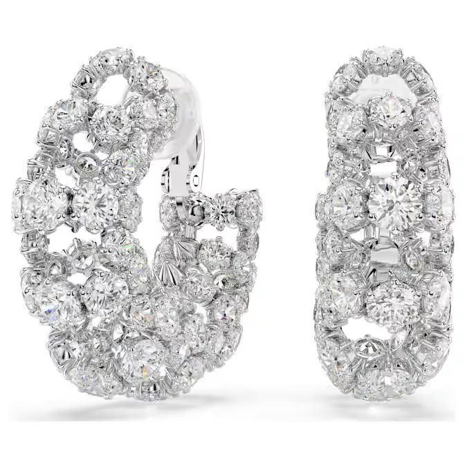 Constella clip earrings Round cut, White, Rhodium plated