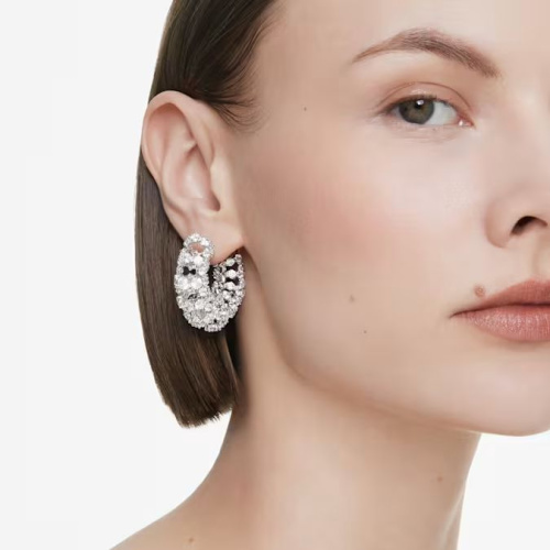 Constella clip earrings Round cut, White, Rhodium plated