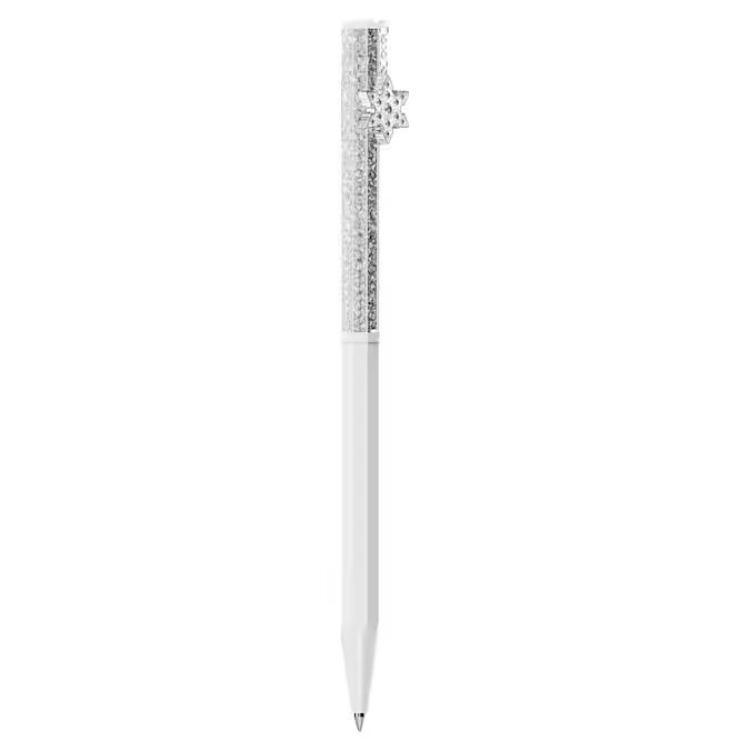 Crystalline ballpoint pen Octagon shape, Snowflake, White, White lacquered