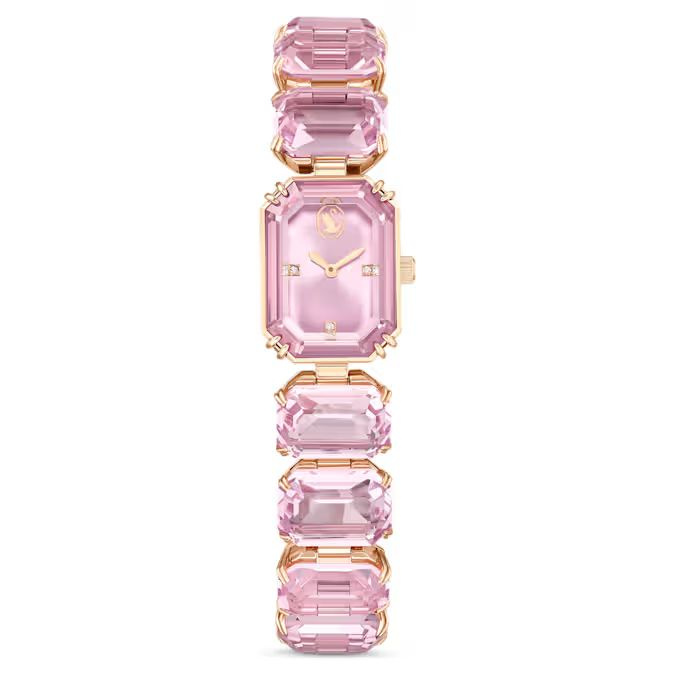 Watch Octagon cut bracelet, Pink, Rose gold-tone finish