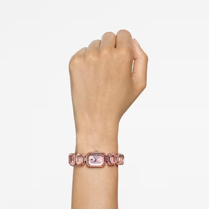 Watch Octagon cut bracelet, Pink, Rose gold-tone finish