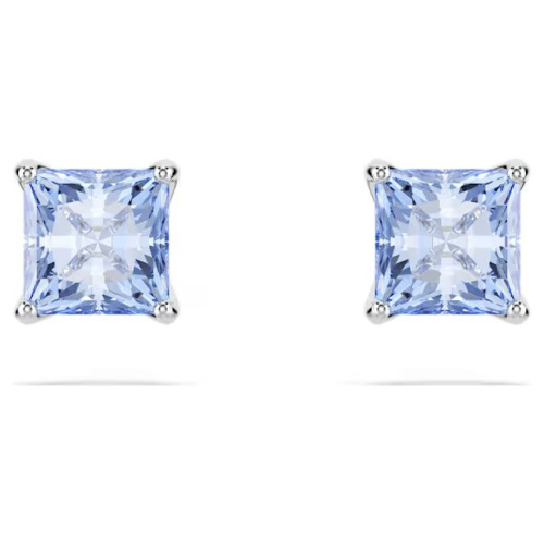 Matrix stud earrings Square cut, Blue, Rhodium plated