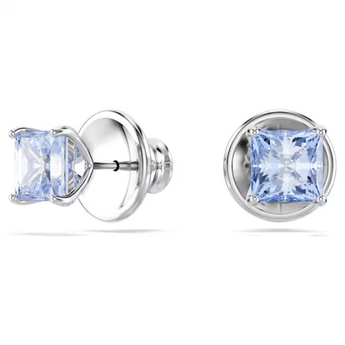 Matrix stud earrings Square cut, Blue, Rhodium plated