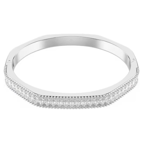 Matrix bangle Baguette cut, White, Rhodium plated