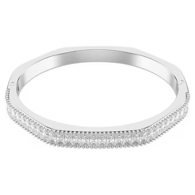 Matrix bangle Baguette cut, White, Rhodium plated