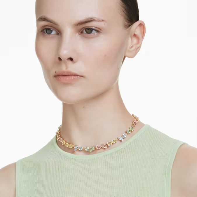 Gema Tennis necklace Mixed cuts, Multicolored, Gold-tone plated