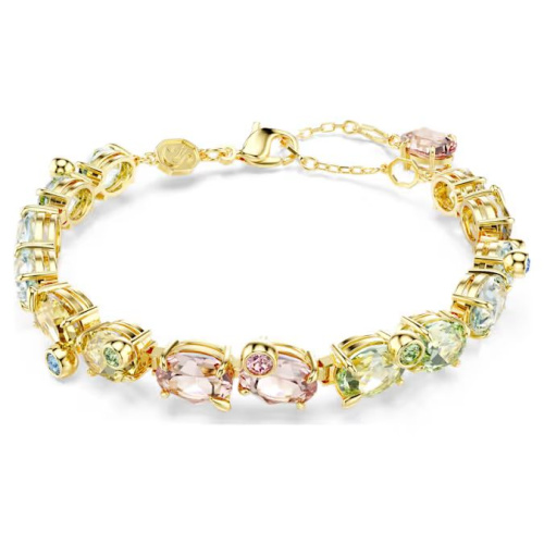 Gema Tennis bracelet Mixed cuts, Multicolored, Gold-tone plated