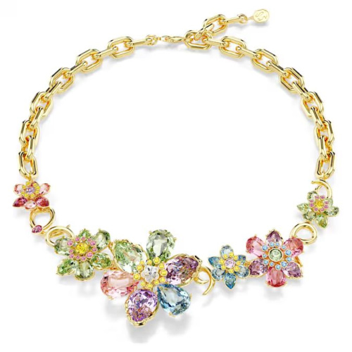 Idyllia necklace Mixed cuts, Flower, Multicolored, Gold-tone plated