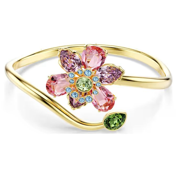 Idyllia bangle Mixed cuts, Flower, Multicolored, Gold-tone plated