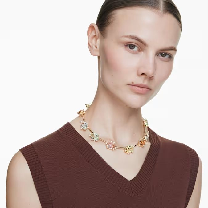 Gema Tennis necklace Mixed cuts, Multicolored, Gold-tone plated