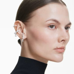 Matrix ear cuff Set (3), Crystal pearl, Round cut, White, Rhodium plated