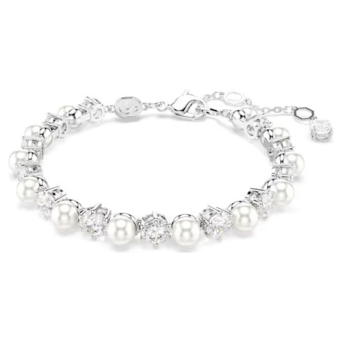 Matrix Tennis bracelet Crystal pearl, Round cut, White, Rhodium plated