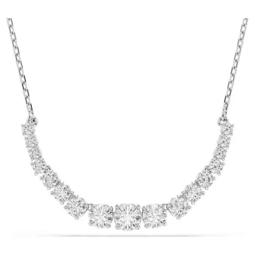 Matrix necklace Gradient of round cuts, White, Rhodium plated