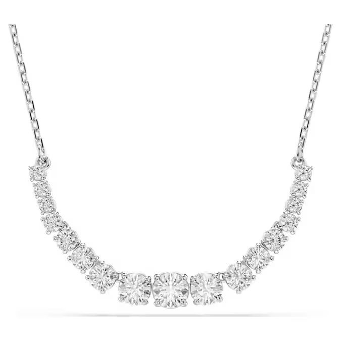 Matrix necklace Gradient of round cuts, White, Rhodium plated