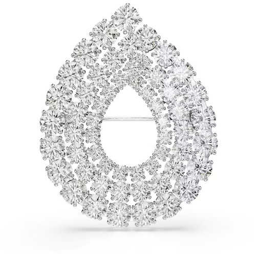 Matrix brooch Round cut, White, Rhodium plated