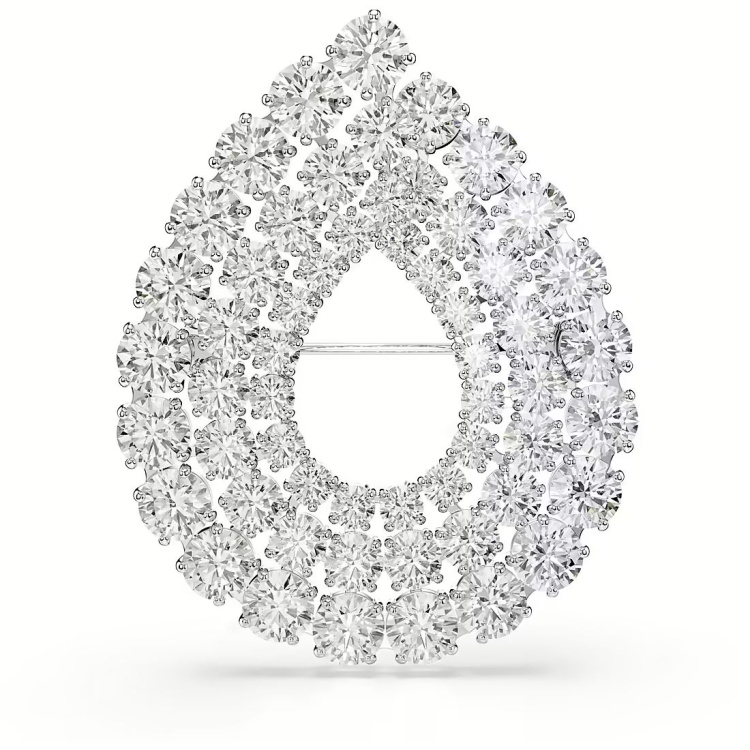 Matrix brooch Round cut, White, Rhodium plated