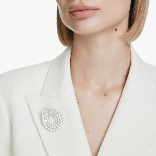 Matrix brooch Round cut, White, Rhodium plated