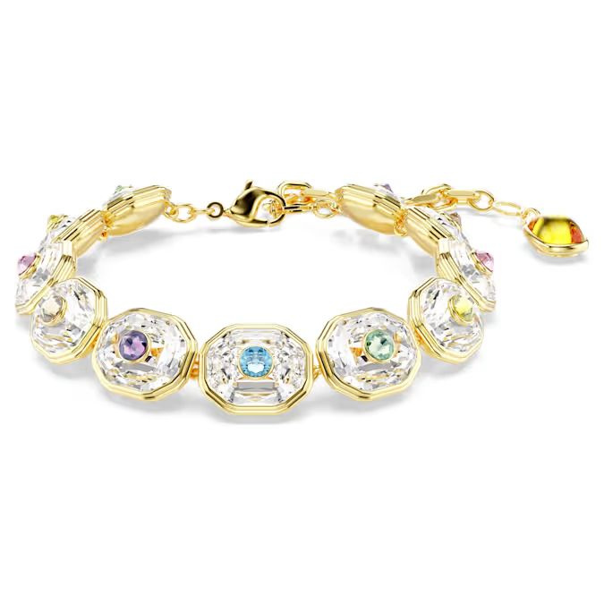 Chroma Tennis bracelet Octagon cut, Multicolored, Gold-tone plated