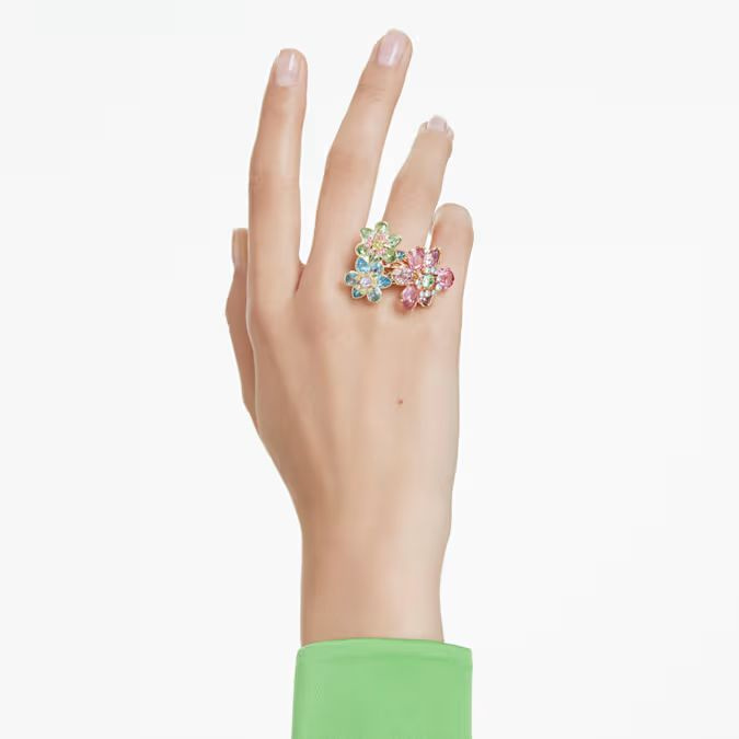 Idyllia ring Mixed cuts, Flower, Multicolored, Gold-tone plated