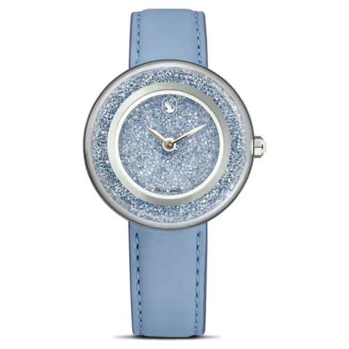 Crystalline Lustre watch Swiss Made, Leather strap, Blue, Stainless Steel