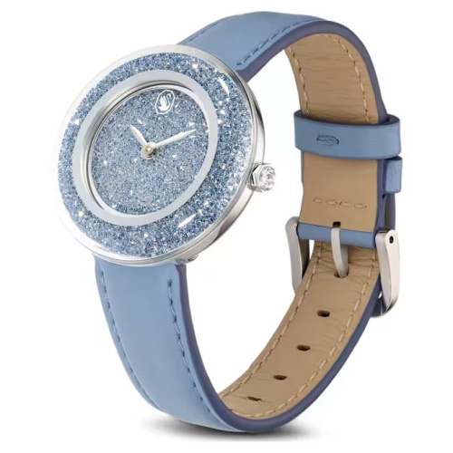 Crystalline Lustre watch Swiss Made, Leather strap, Blue, Stainless Steel