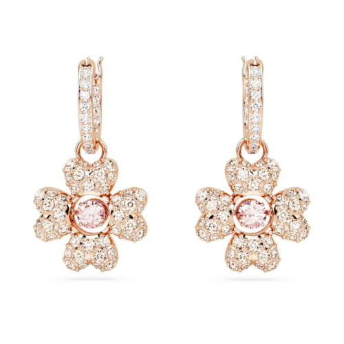 Idyllia drop earrings Clover, White, Rose gold-tone plated