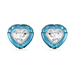 Dulcis clip earrings Heart cut, Pavé, Heart, Blue, Rhodium plated