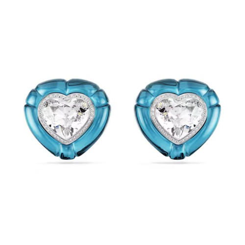 Dulcis clip earrings Heart cut, Pavé, Heart, Blue, Rhodium plated