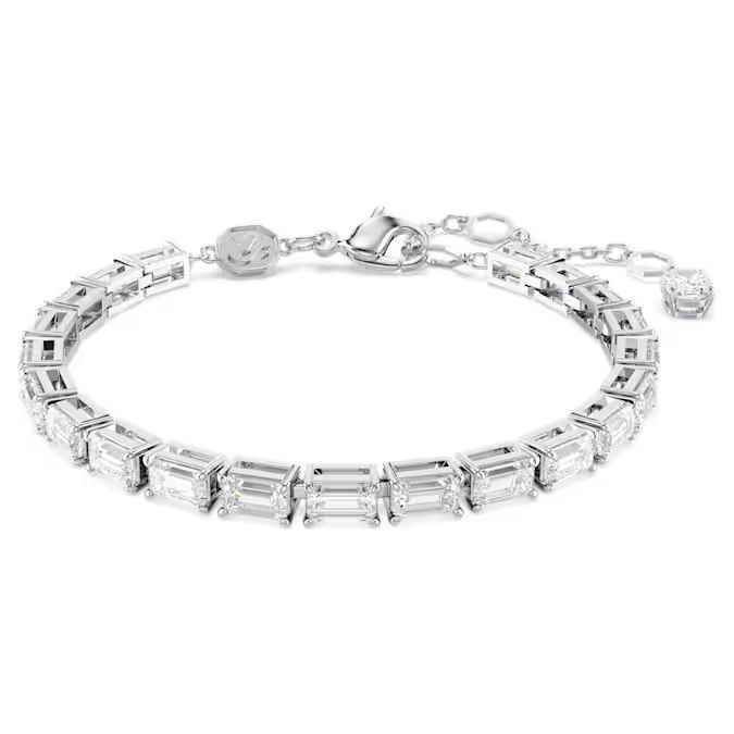 Matrix Tennis bracelet Baguette cut, White, Rhodium plated