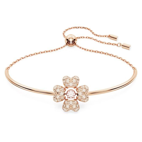 Idyllia bracelet Clover, White, Rose gold-tone plated