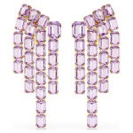 Millenia clip earrings Octagon cut, Chandelier, Purple, Gold-tone plated