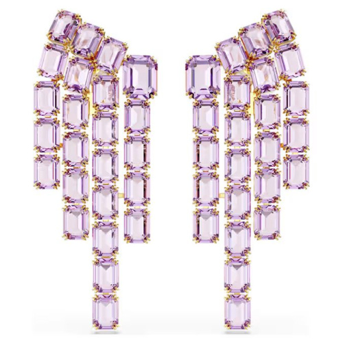 Millenia clip earrings Octagon cut, Chandelier, Purple, Gold-tone plated