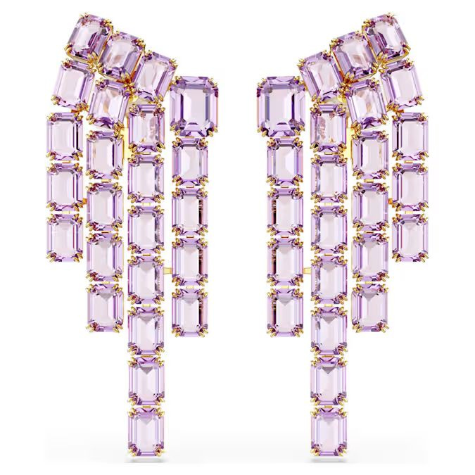 Millenia clip earrings Octagon cut, Chandelier, Purple, Gold-tone plated