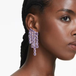 Millenia clip earrings Octagon cut, Chandelier, Purple, Gold-tone plated