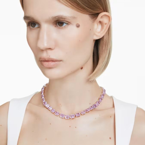 Millenia Tennis necklace Octagon cut, Purple, Gold-tone plated