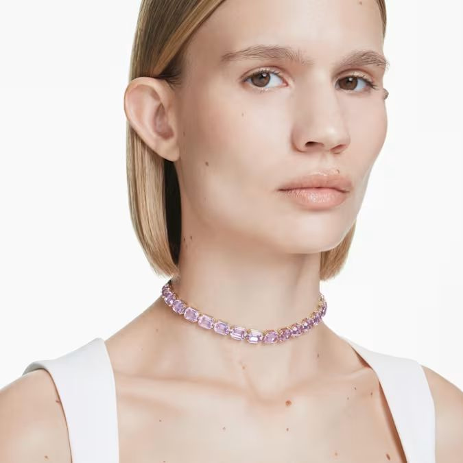 Millenia Tennis choker Octagon cut, Purple, Gold-tone plated