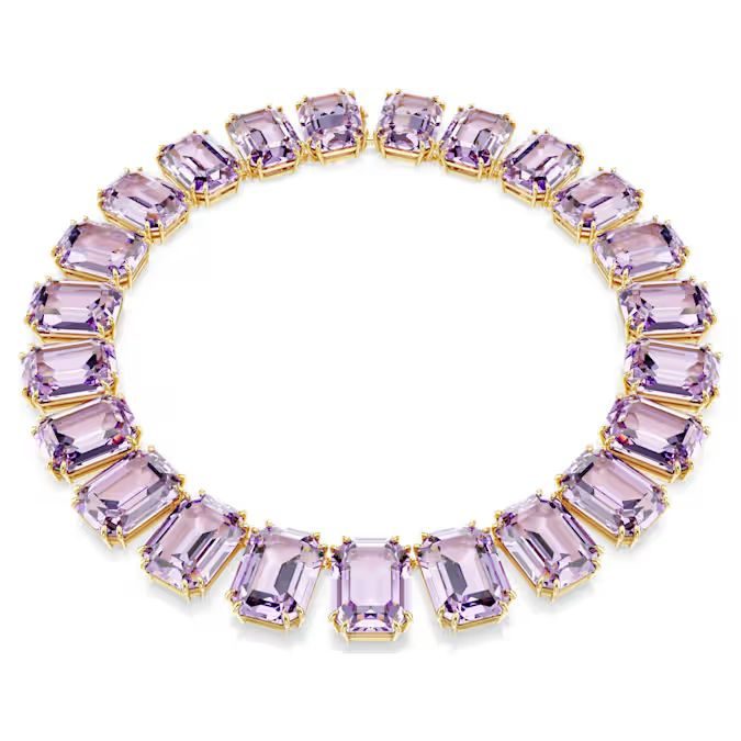 Millenia Tennis necklace Octagon cut, Purple, Gold-tone plated