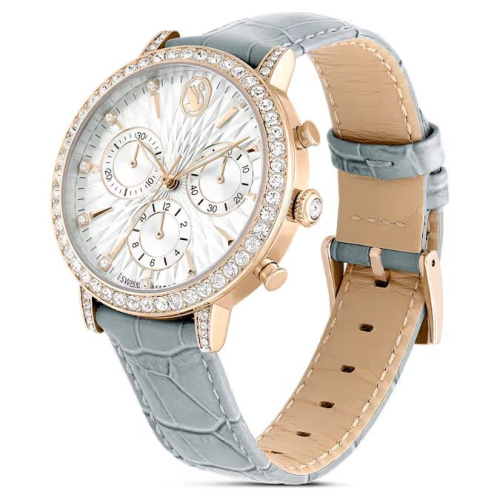 Matrix Tennis Chrono watch Swiss Made, Leather strap, Gray, Champagne gold-tone finish