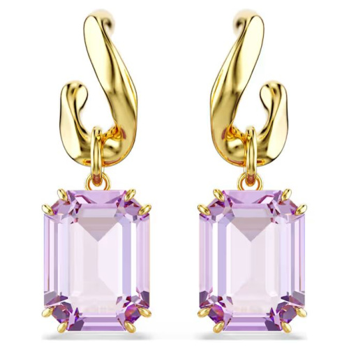 Millenia drop earrings Octagon cut, Purple, Gold-tone plated