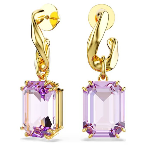 Millenia drop earrings Octagon cut, Purple, Gold-tone plated