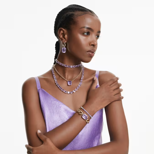 Millenia drop earrings Octagon cut, Purple, Gold-tone plated